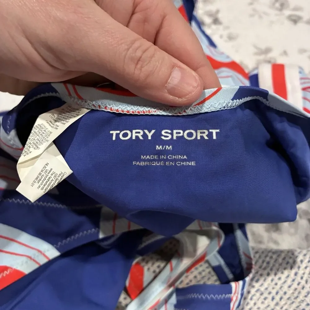 NWOT $218 Sz Medium TORY BURCH SPORT ONE-PIECE SWIMSUIT Patriotic Swirl